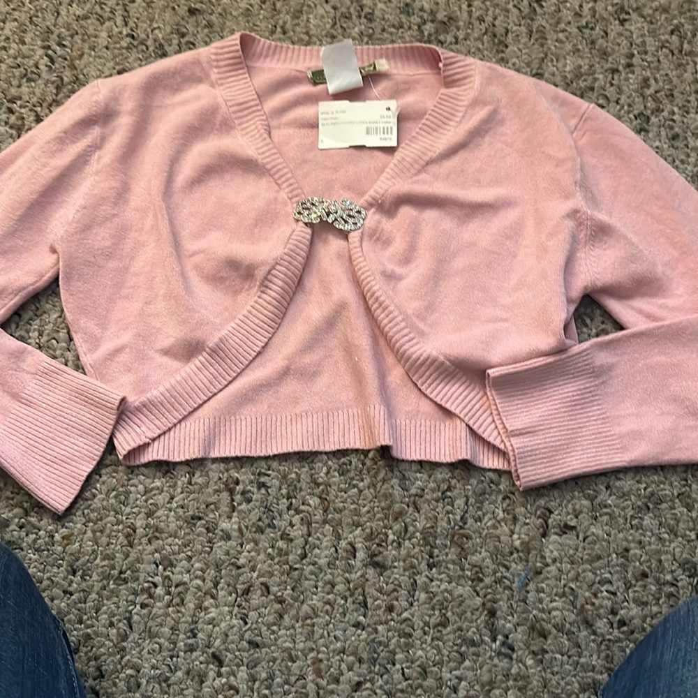 Pink cardigan, long sleeve sweater